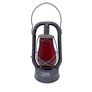 Vintage Dietz Monarch Railroad Lantern Red 64H Fitzall LocNob Globe Gray Painted